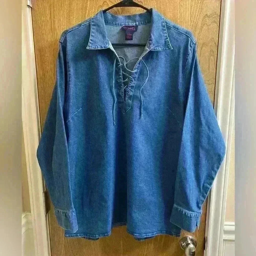 Denim&Co Blue Lace-Up Denim Tunic Top